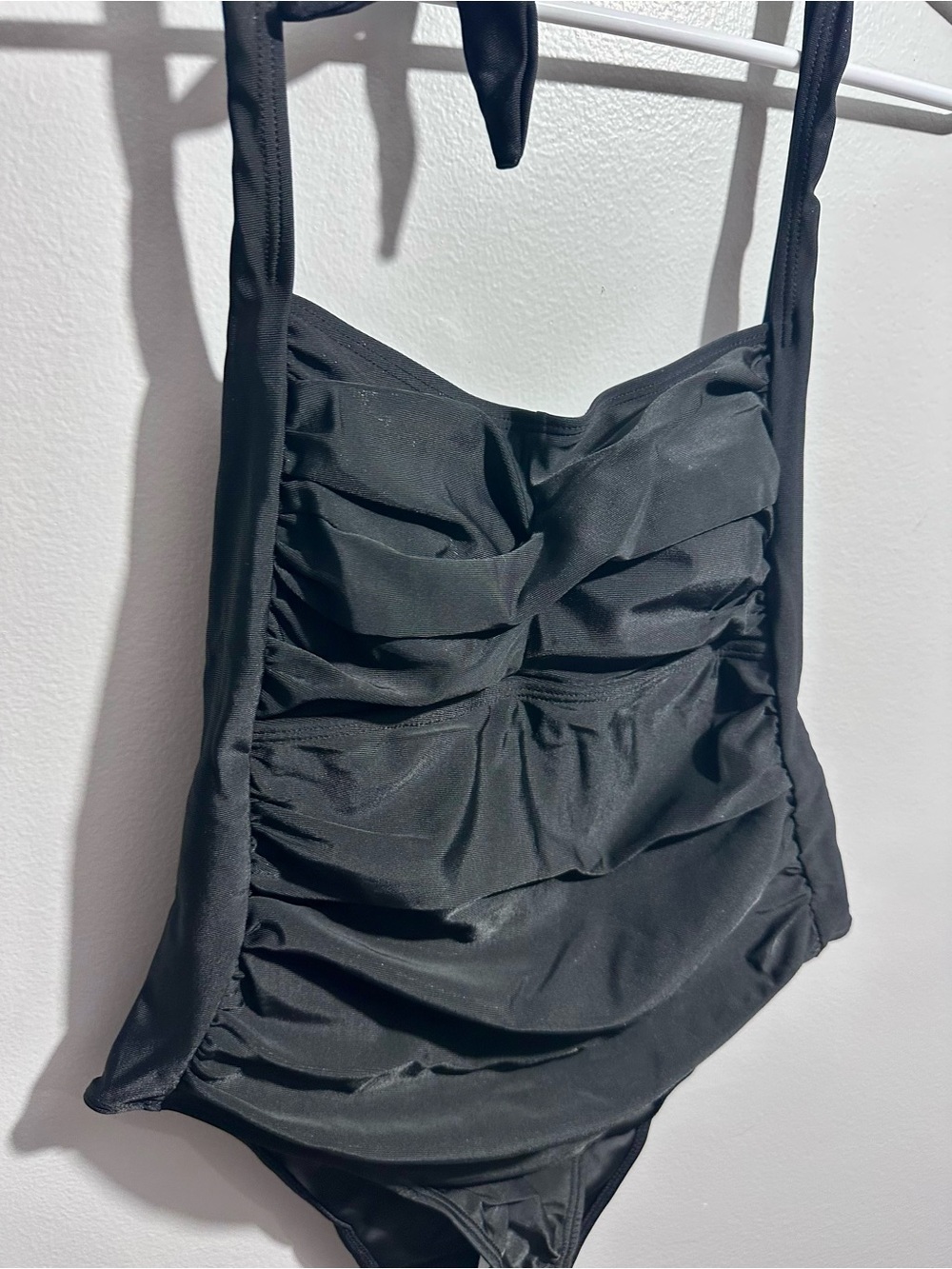 Ruched Black Halter One-Piece Swimsuit Size S (1462) - Picture 2 of 5